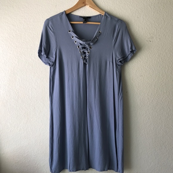 Blue Lace Up Shift Dress - Picture 1 of 2